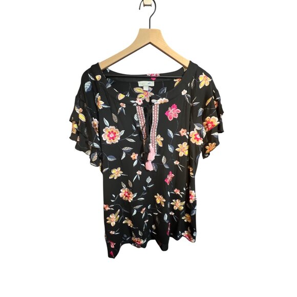 Hilary Radley For Katherine Barclay Womens Large Floral Embroidered Blouse With - Picture 1 of 5